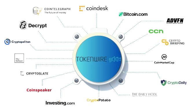 Tokenwire platform screenshot showing crypto press release distribution